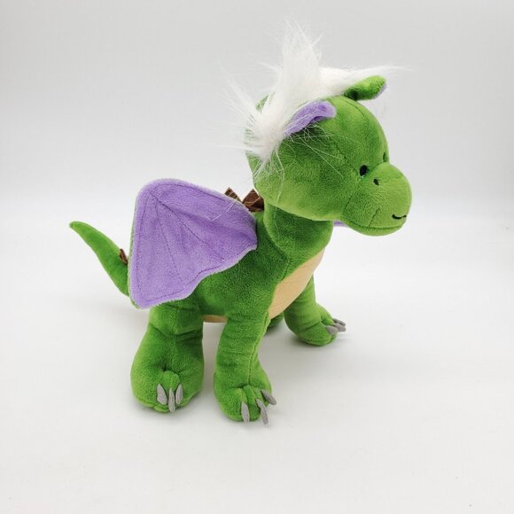 Lambs and Ivy Dragon Plush Green Purple Wings White Hair Gold Sparkle Stomach - Picture 4 of 7